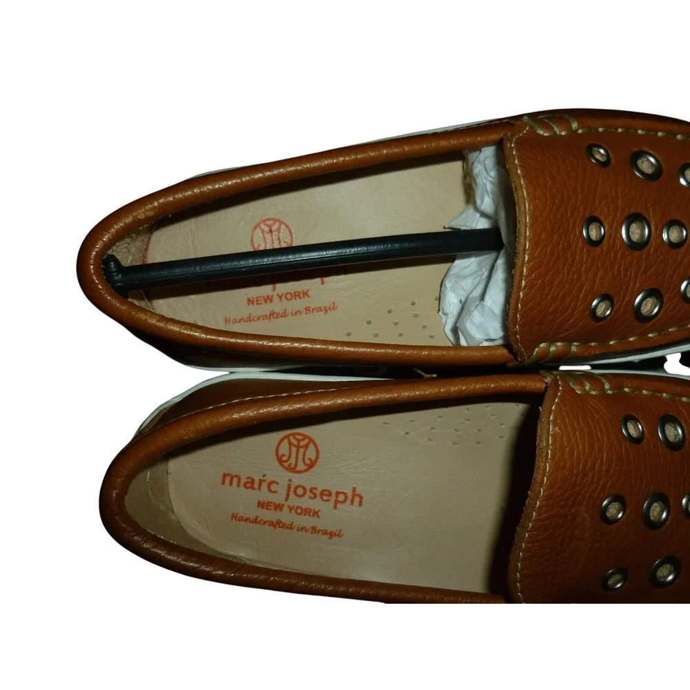 Marc Joseph New York Kids Tan Pebbled Leather Grommet Slip-On Loafers‎ Brazil